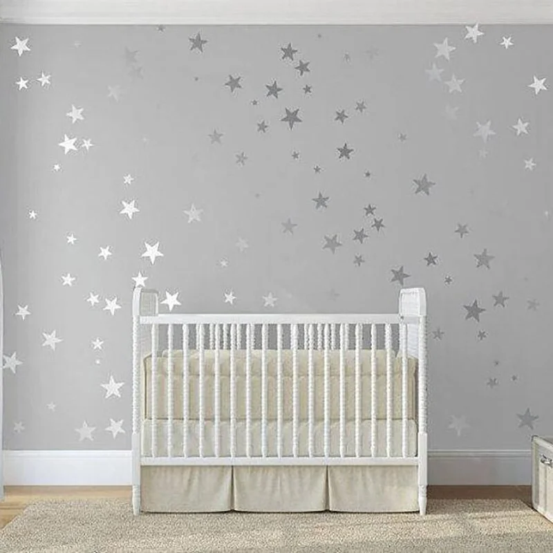 Sdrawing Silver Stars Wall Stickers for Kids Room Baby Nursery Room Decoration DIY Art Stickers Wall Decals Home Decoration Bedroom