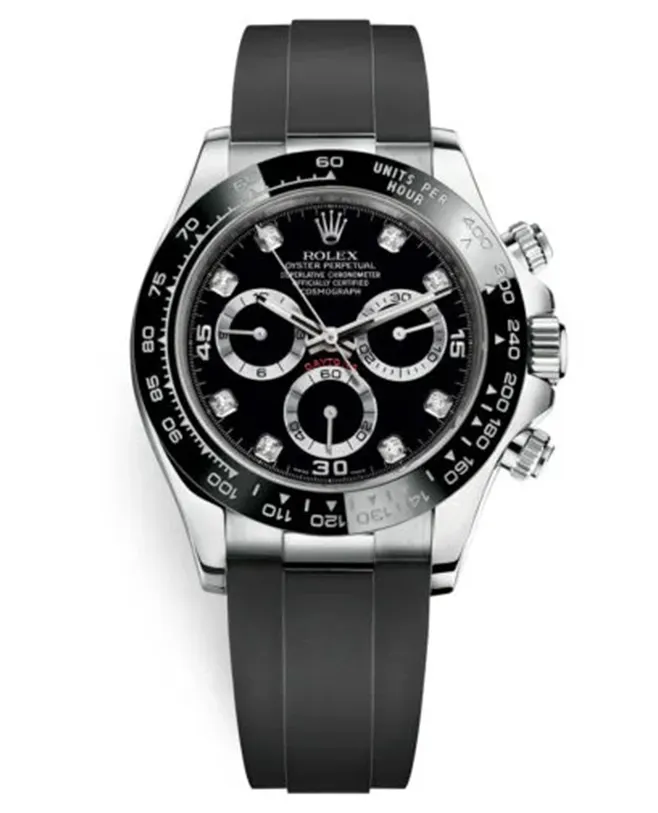 Rolex Cosmograph Daytona 116519LN Black Diamond Dial Oysterflex White Gold Mens Watch【Free Shipping】