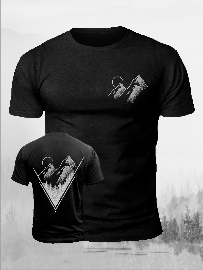 Men's Geometric Mountain Sunset Short-Sleeved Shirt