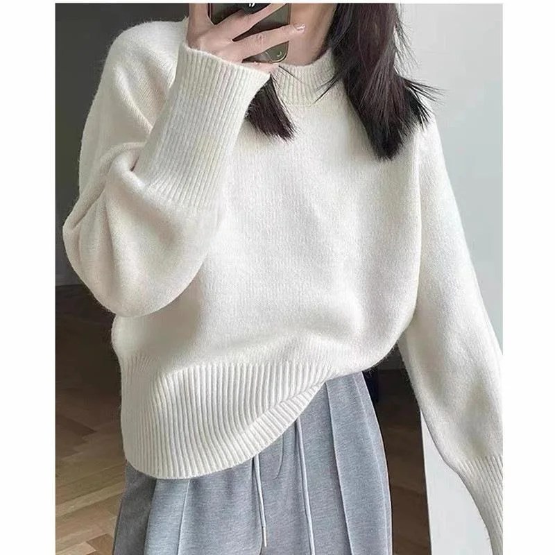 Toloer Toloer Version Sweater Female Qiu Dong Loose Wear 2024 New Versatile Lazy Wind Knit Bottom Shirt Jacket-Outfit Ideas