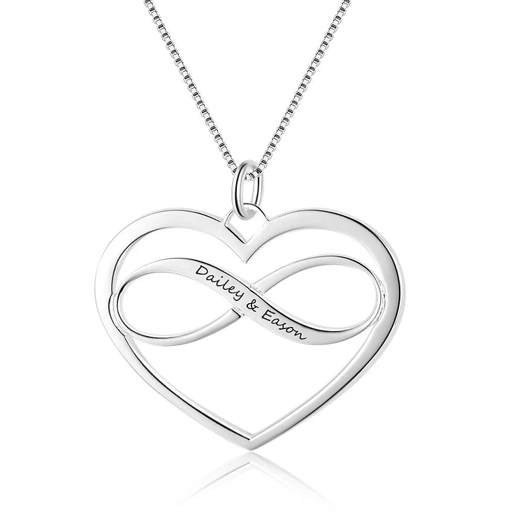 Infinity Heart Necklace Personalized Engraved Name Love Pendant