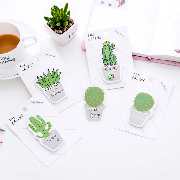 1 Pcs Cute Kawaii Memo Pad Stickers Sticky Notes Cactus Post Office It School Supply Stationery notepad decoration adhesive