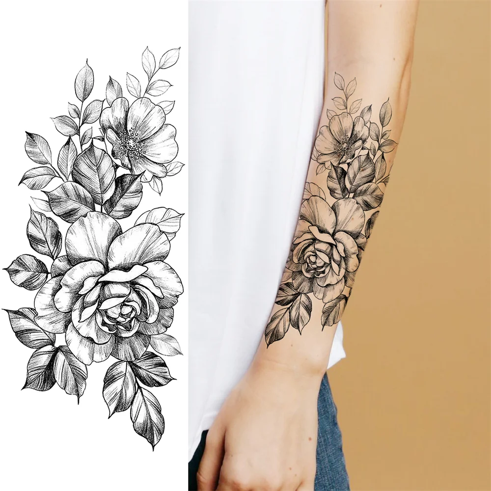 Sdrawing Sunflower Butterfly Temporary Tattoos For Women Adult Rose Flower Moon Fake Tattoo Arm Body Art Decoration Tatoo Paper