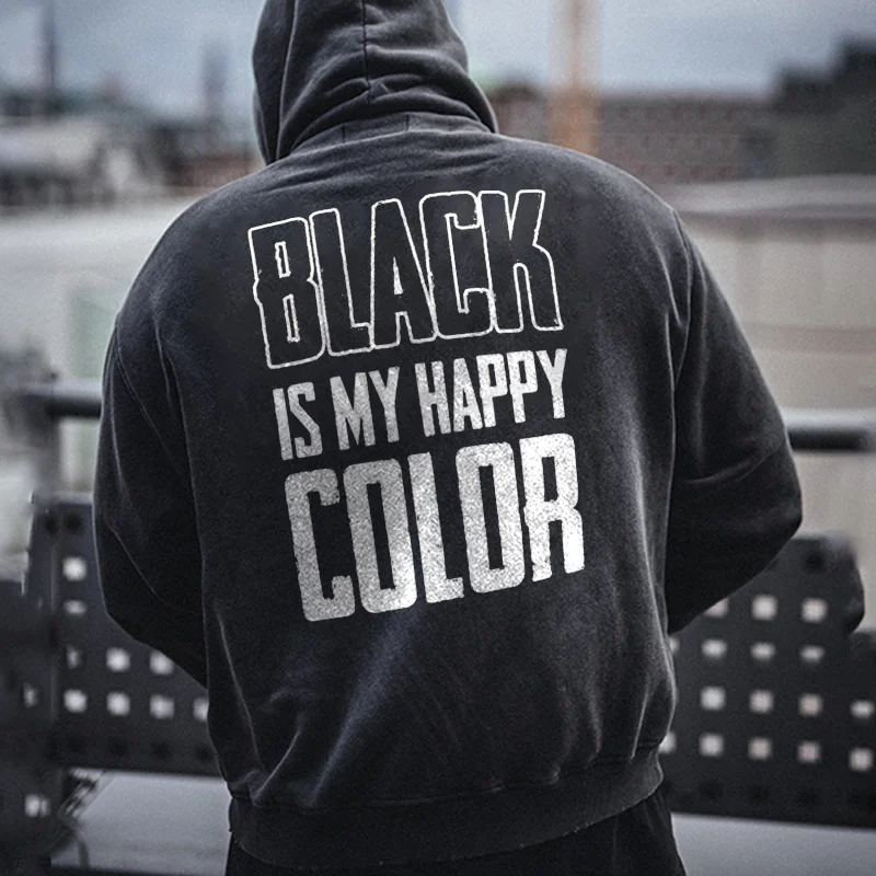 Black Is My Happy Printed Men's Hoodie -  