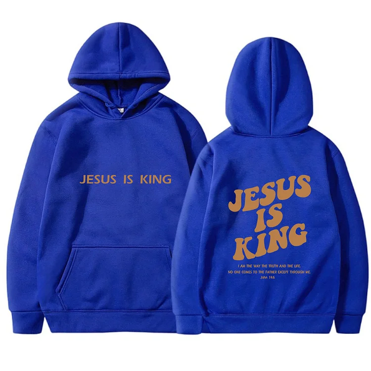 Jesus Is King Hoodie Christian Faith Sweatshirt Jesus Saves Pullover Tops Streetwear at Hiphopee