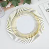 10 Pack | 7" White / Gold Swirl Rim Plastic Dessert Appetizer Plates, Round Disposable Salad Plates