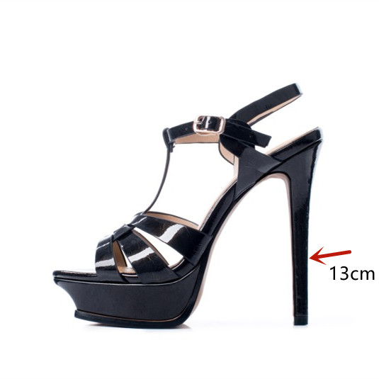 GOOSHOE Women's Leather Thin High Heel Waterproof Platform Open Toe Buckle Sandals