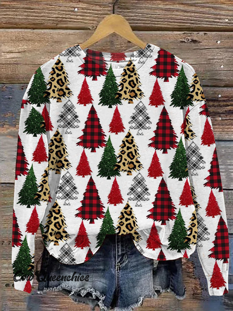 Christmas Tree Vintage Art Print Casual Sweatshirt Multicolor / S