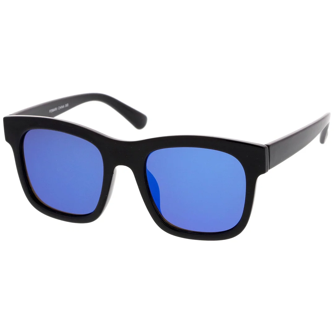 Retro Wide Temple Square Colored Mirror Flat Lens Horn Rimmed glasses 57mm