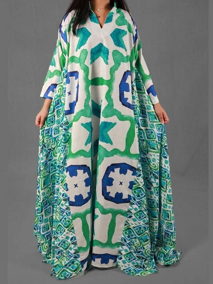 Uveng Plus-sized Loose V-neck Hip Hop Lengthened Dresses