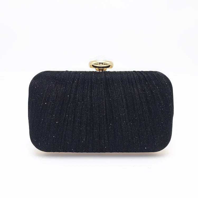 Ladies Clutch Bag Glitter Pleated Oval Evening Party Bag