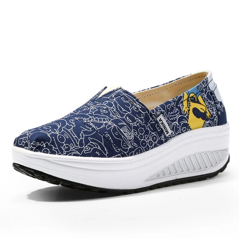 Comemore Autumn Spring Summer Ladies Canvas Espadrilles Women Ballet Flats Casual Loafers Wedge Platform Sneakers Slip on Shoes