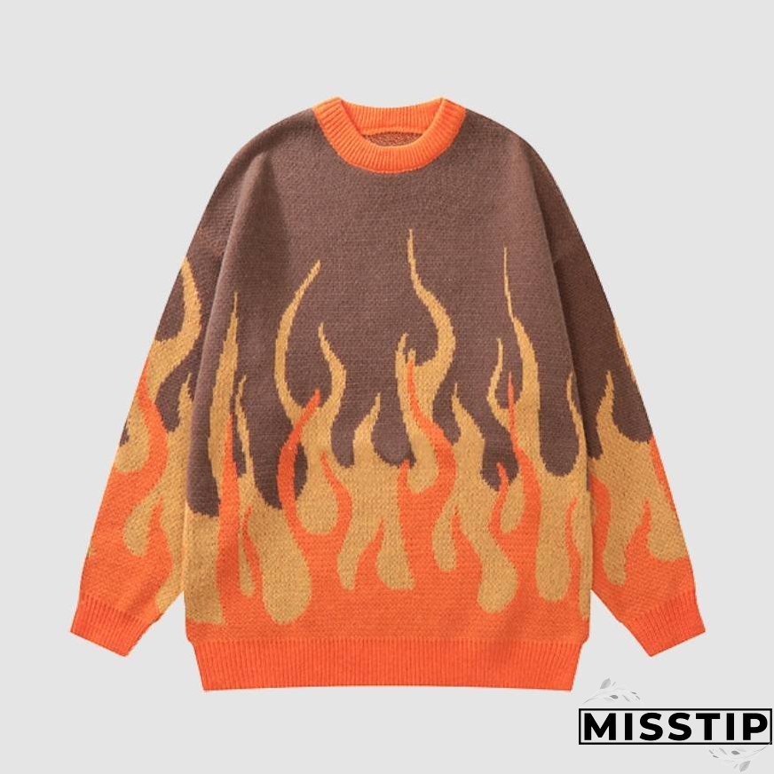 Two Tone Flame Pattern Knit Sweater