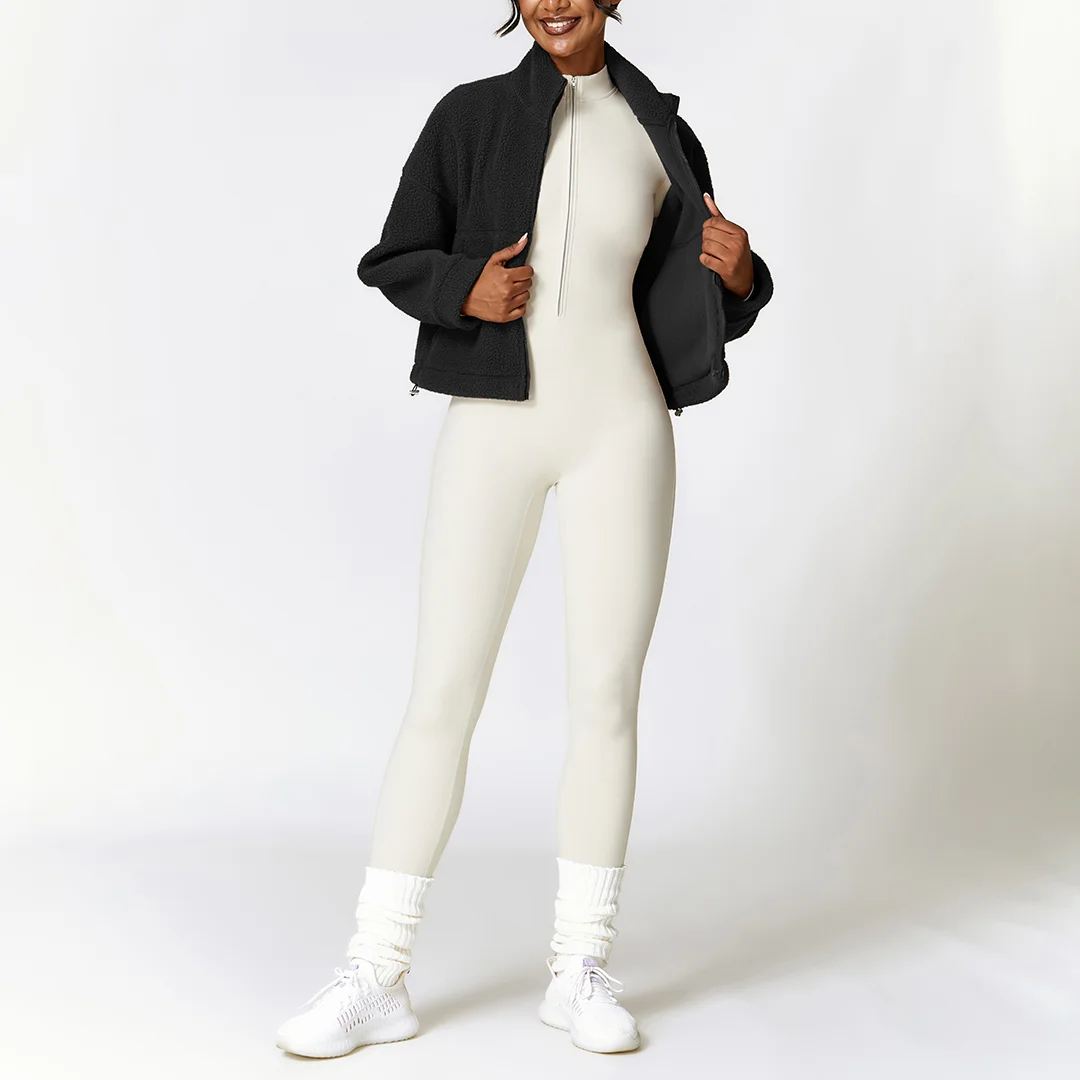 Fleece zipper jacket &Jumpsuits  2-piece set