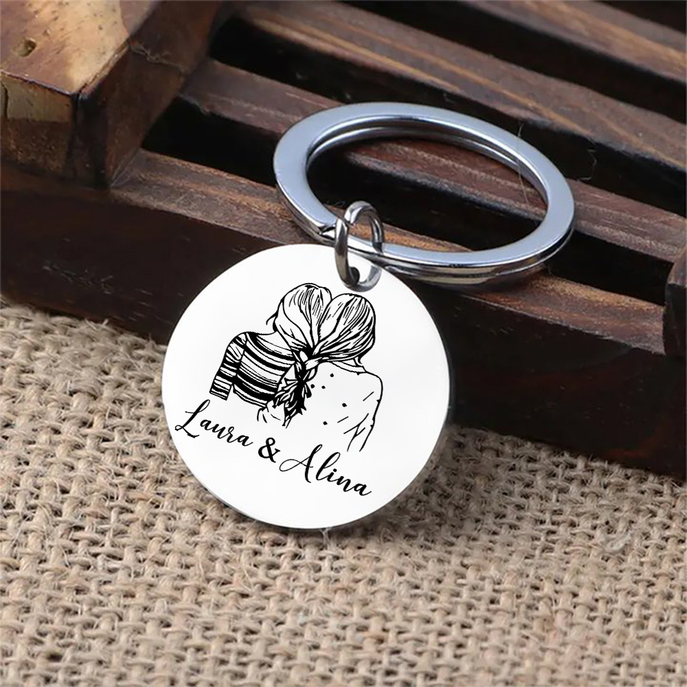 To My Best Friend Circle Keyring Custom 2 Names Metal Keychain Personalized Gift For Bestie/Sister