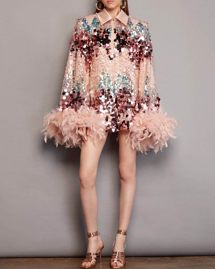 Feather Party Sequin Mini Dress