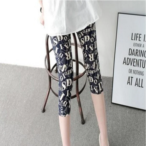 CUHAKCI Summer Printing Women Leggings Cropped Pants Casual Stretched Graffiti Tie Dyed Elastic Capris