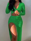 Solid Color Casual Two-Piece Skirt Suits