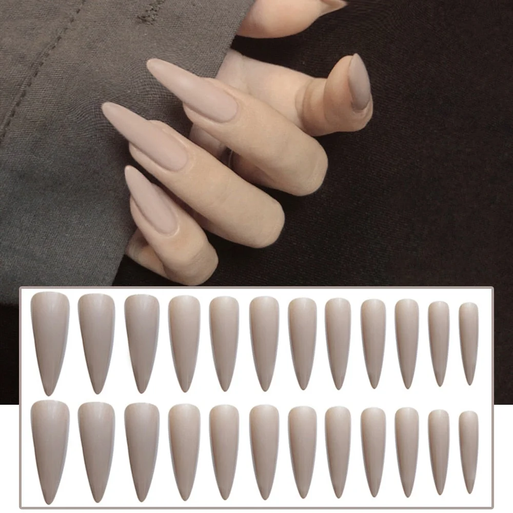 24pcs/box Full Cover fake Press on Nails Matte Yellow Pure Acrylic Frosted Ballerina acrylic for nails for Women free shipping-Nail Inspo