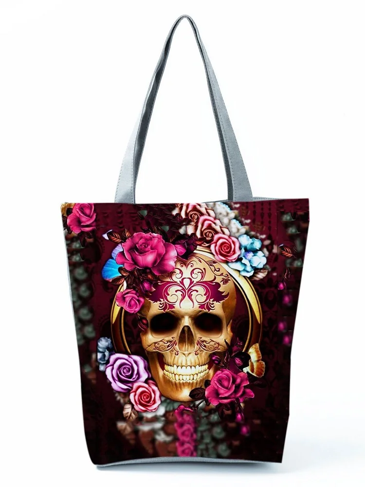 Bright Flowers & Skulls Tote Bag