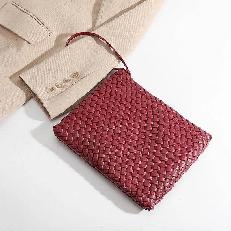 Women’s Solid Color Pu Leather Weave Zipper Wallets