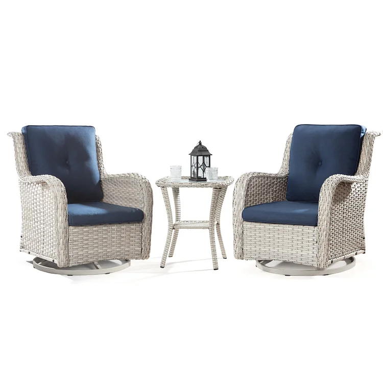 Joyside Outdoor Swivel Wicker Patio Chairs and Matching Side Table, 3-Piece