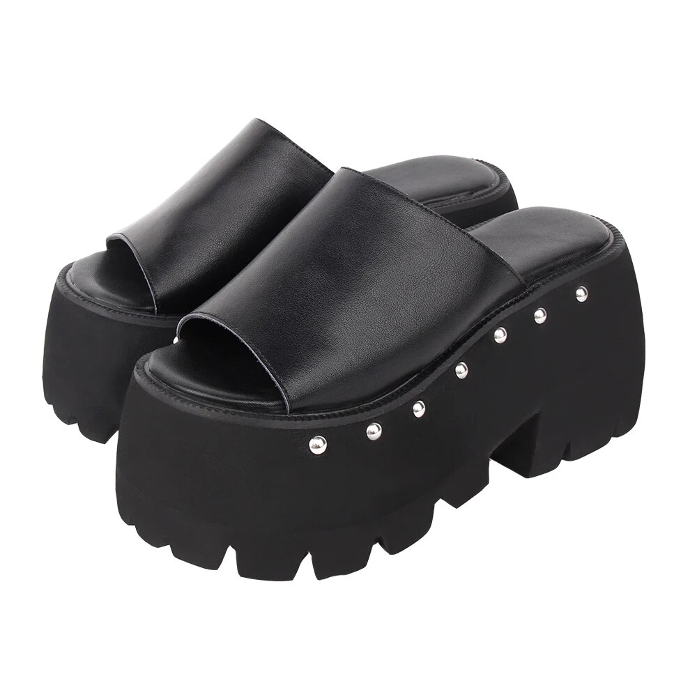 TAAFO Woman Sandals Genuine Leather Shoes Lady High Heels Pumps Platform Girl Dress Party Sandals Rivets