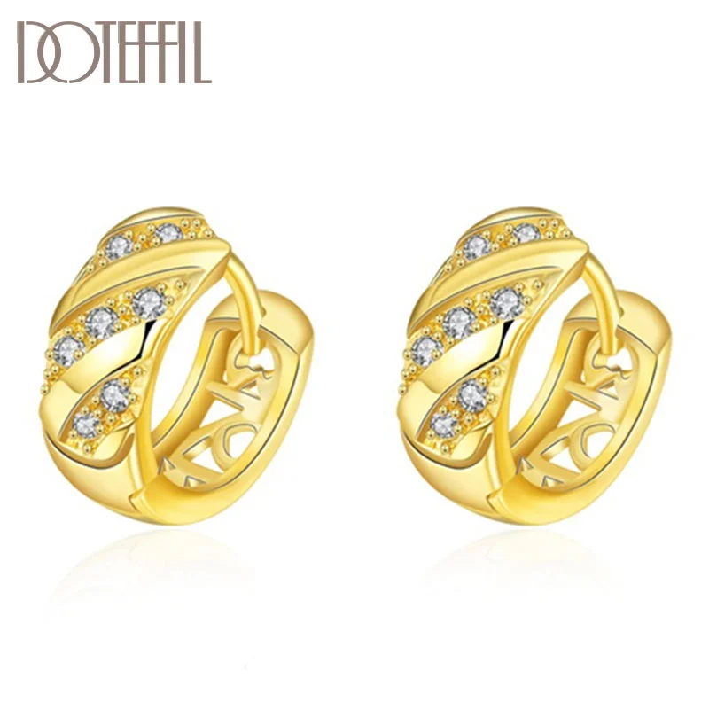 DOTEFFIL 925 Sterling Silver AAA Zircon 18K Gold/Rose Gold Earrings For Women Jewelry