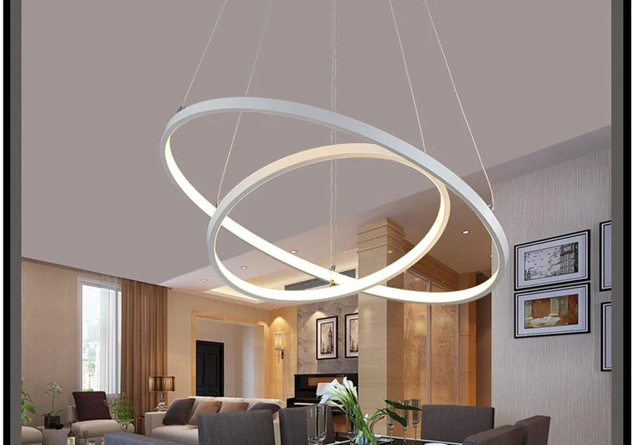 Mavesan Pendant Lights For Living Room Foyer Room 1/2/3 Circle Rings Acrylic Aluminum Body LED Pendant Lamp Fixtures Home Dero