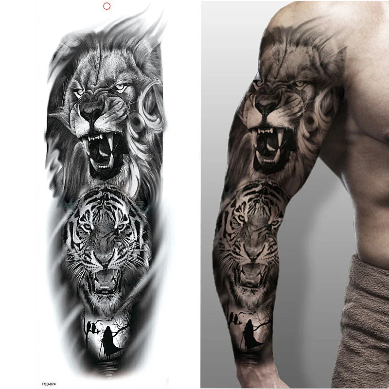1 Sheets Full Arm Leg Extra Large Temporary Tattoos, Body Art For Men And Women - Wolf,Tiger,Bear,Warrior,Tribal Symbol