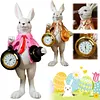 Easter Bunny Figurine with Top Hat and Pocket Watch Cute Small Bunny Table Clock for Spring Home Table Decor Party Supplies Gifts