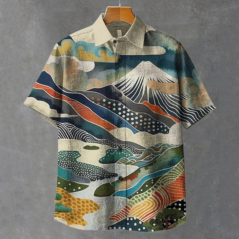 Men's Mount Fuji Japanese Art Print Short Sleeve Shirt  artssus