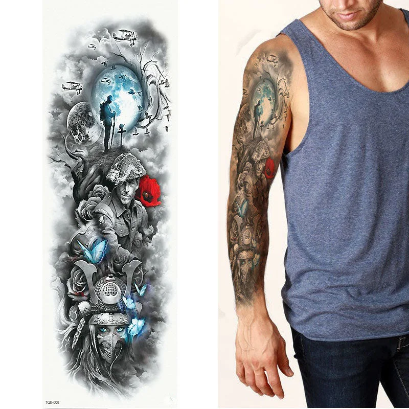 1 Sheets Full Arm Leg Extra Large Temporary Tattoos, Body Art For Men And Women - Wolf,Tiger,Bear,Warrior,Tribal Symbol