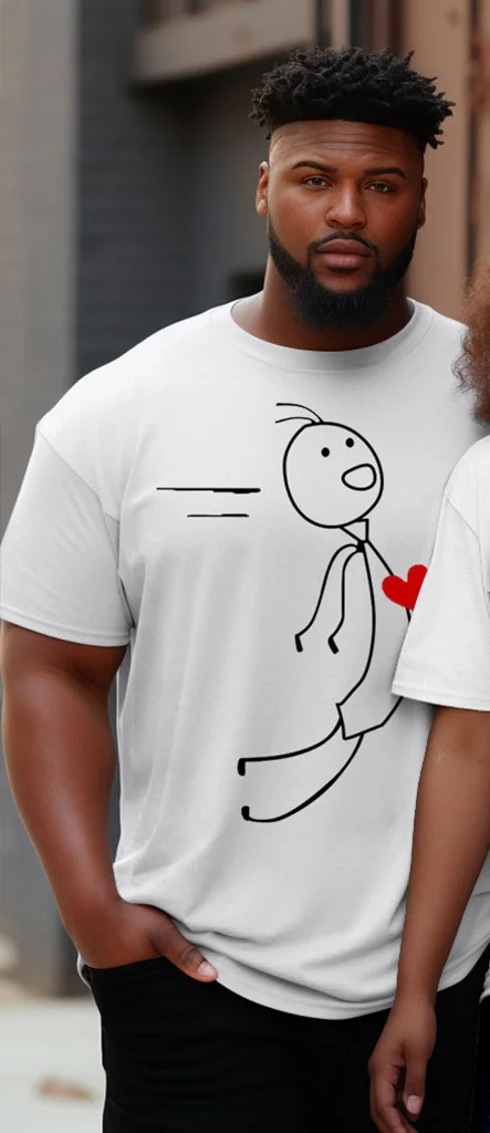Couple's Large Size Magnet Attracts Love Round Neck Short-Sleeved T-Shirt