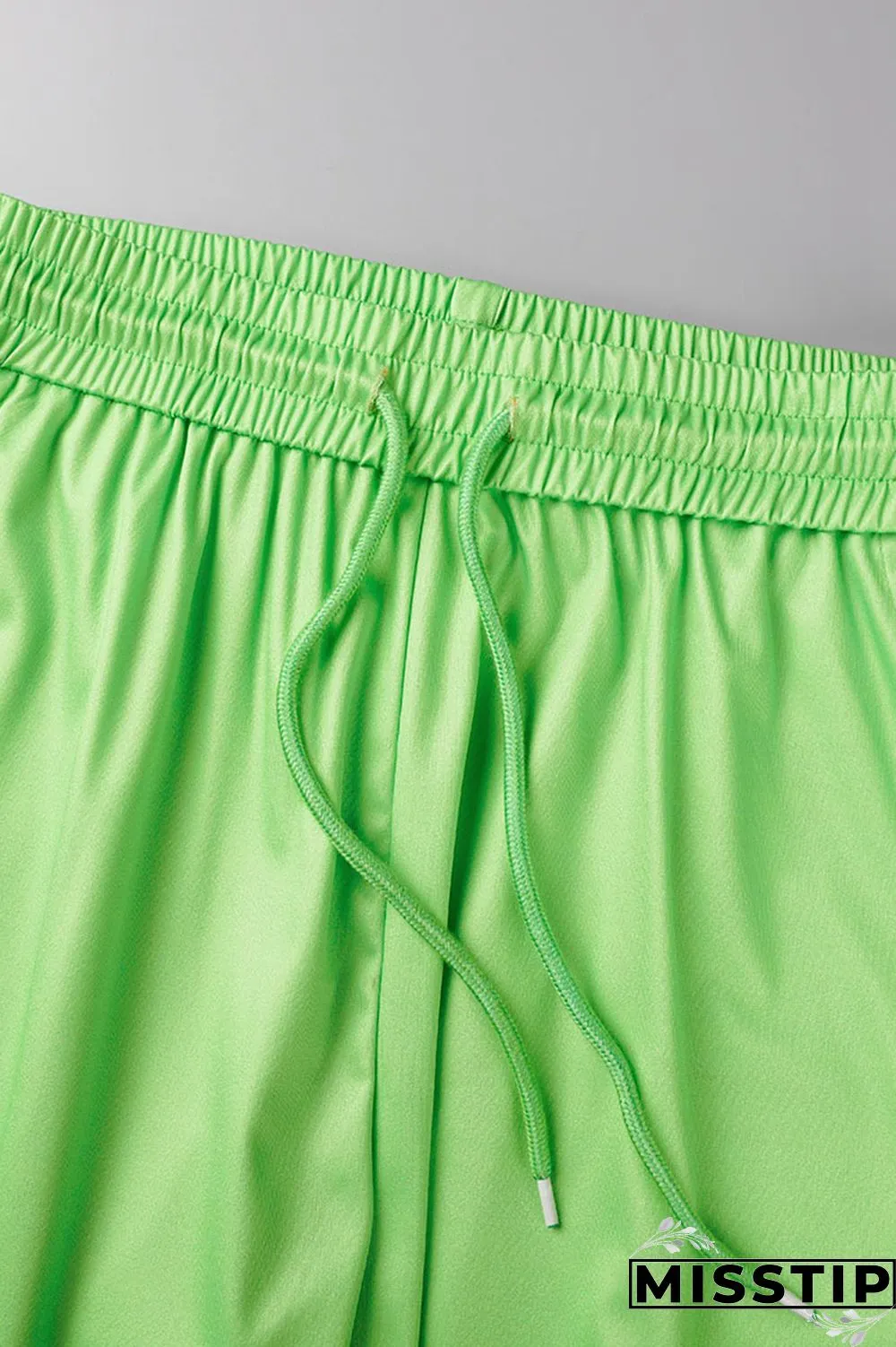 Green Casual Print Patchwork Draw String O Neck Short Sleeve Two Pieces