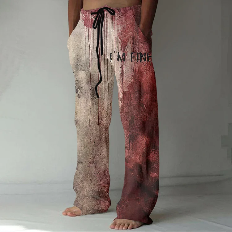 I AM FINE Bloody Print Casual Pants