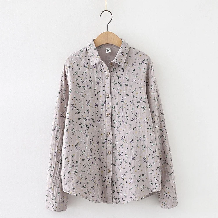 Cotton Yarn Shirts Womens Floral Printed Blouses Long Sleeve Loose White Lady Tops Girls Clothes Spring News 2022