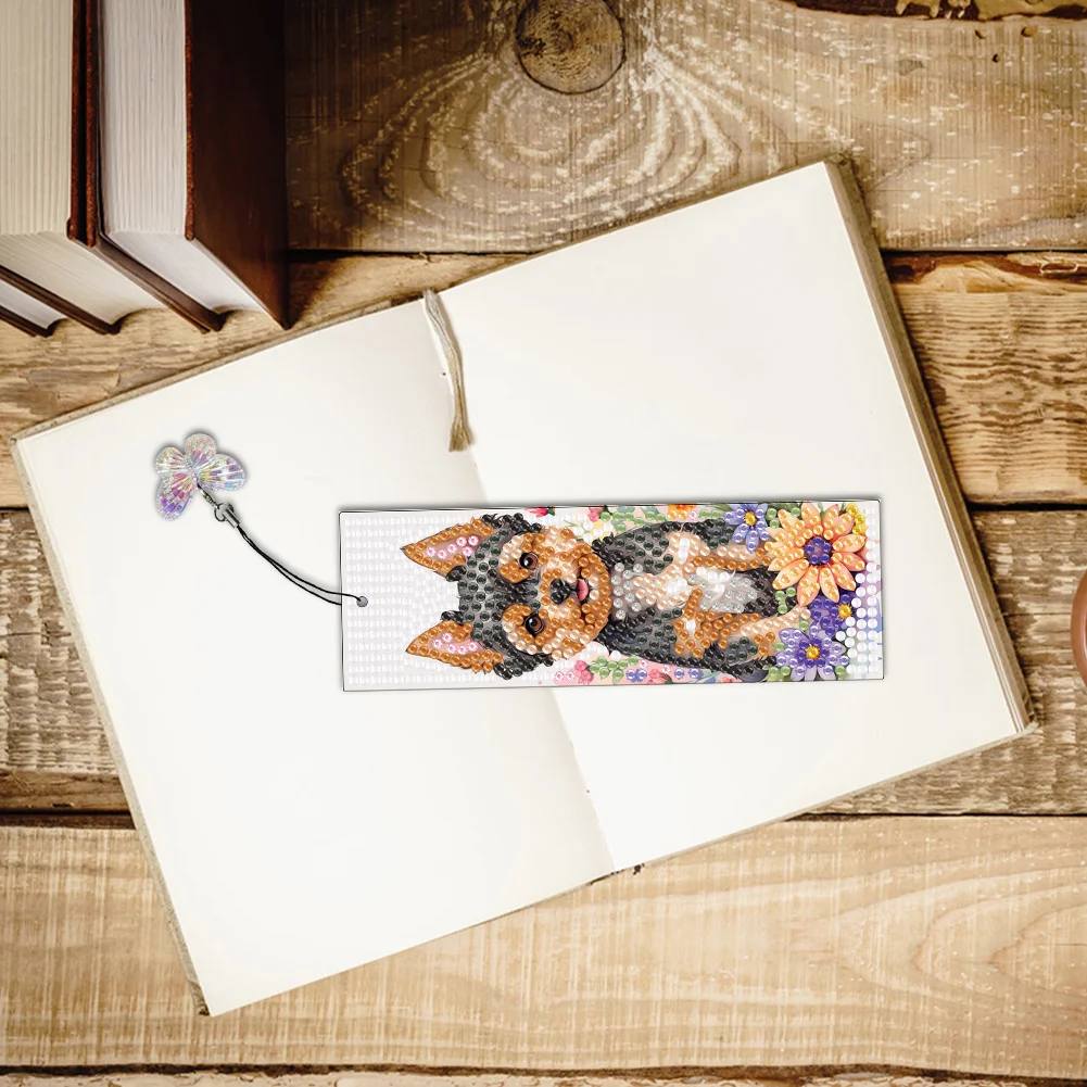 3Pcs DIY Dog Flower Special Shape DIY Diamond Painting Bookmarks Kits