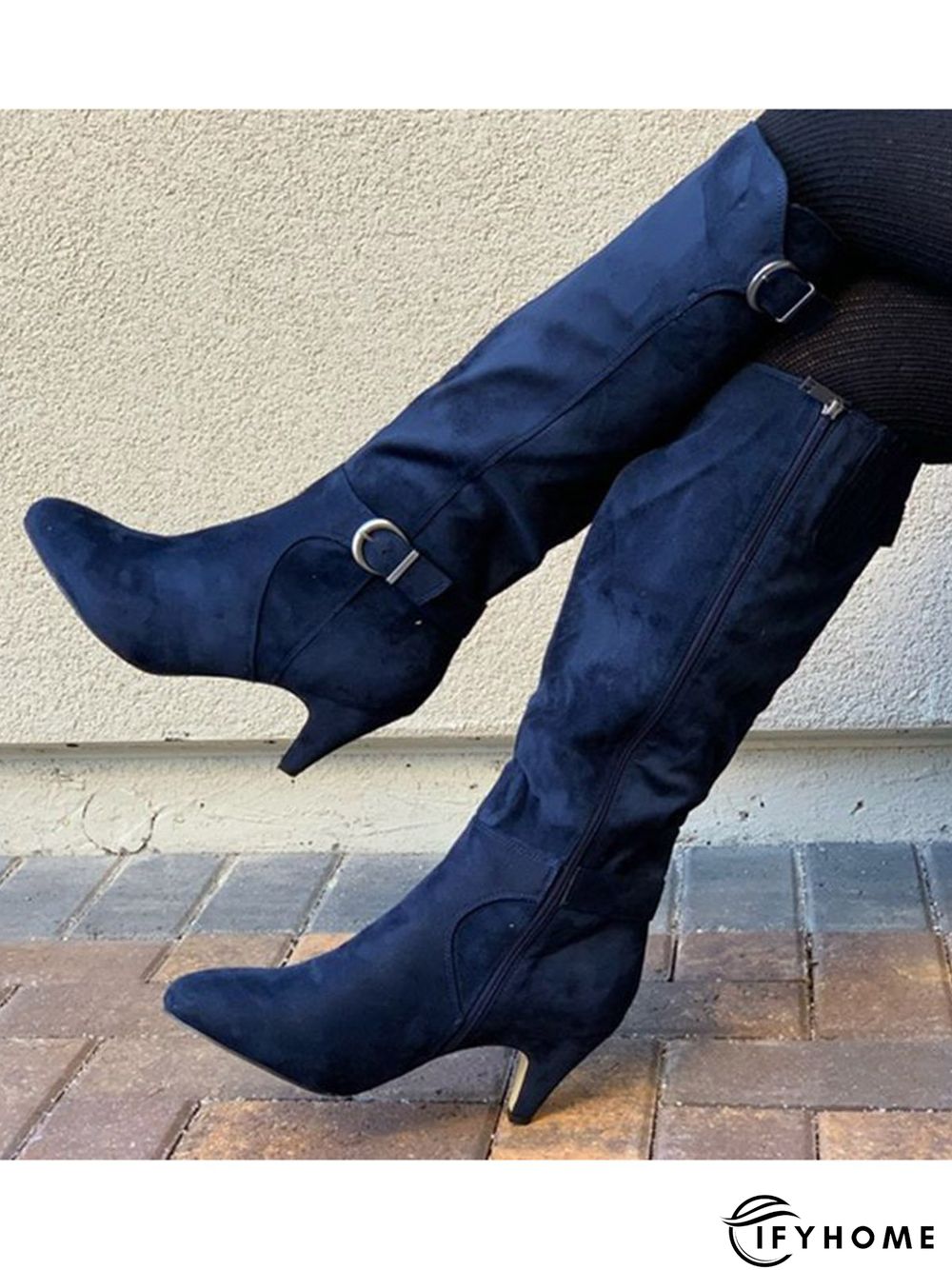 Simple Plain Adjustable Buckle Zipper Mid Calf Boots | IFYHOME