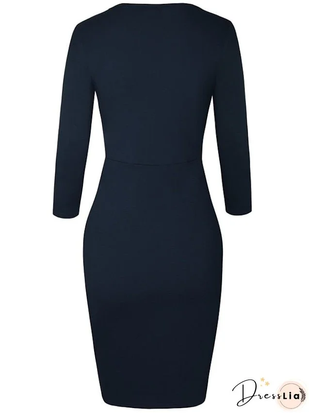 Bodycon Sheath Dress Church Dress Knee Length Dress Wine Dark Blue Long Sleeve Pure Color Ruched Fall Winter Crew Neck Stylish Winter Dress Fall Dress Slim S M L XL XXL 3XL 4XL 5XL for Women