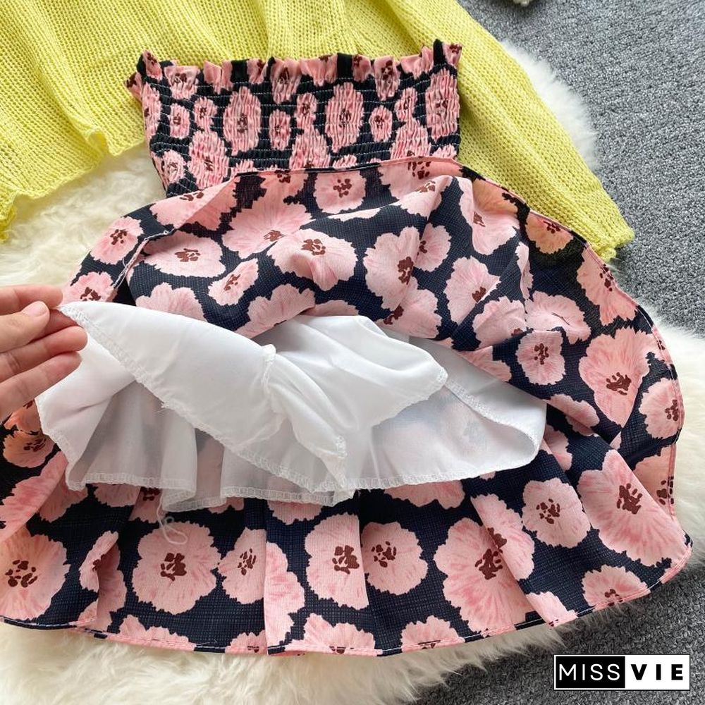 Long Sleeve Knit Tee+Floral Skirt P13316