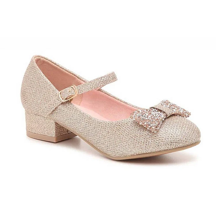 Chaussures Mary Jane beige avec talon bloc et nœuds Flusfy