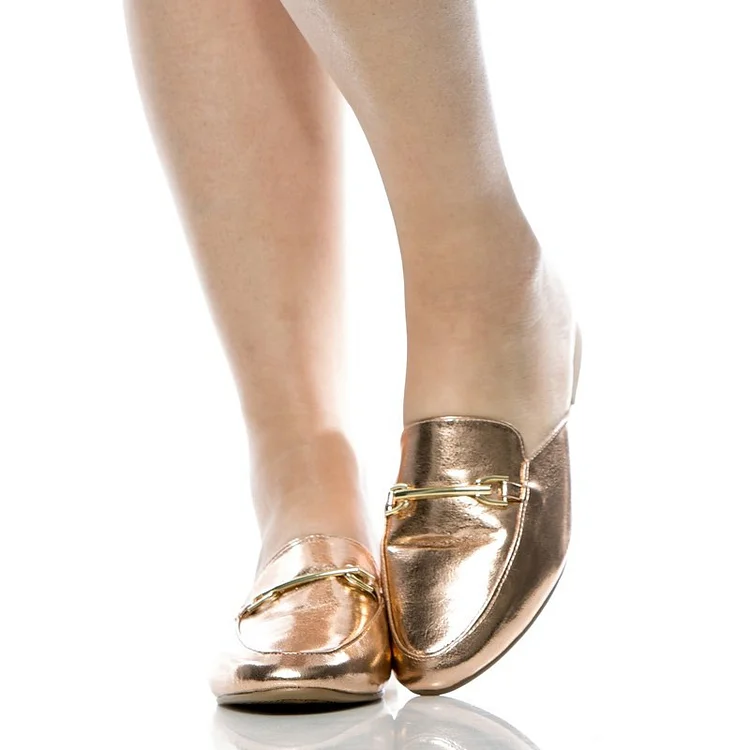 Gold Metallic Closed Toe Flat Mule Loafers for Women |FSJ Shoes