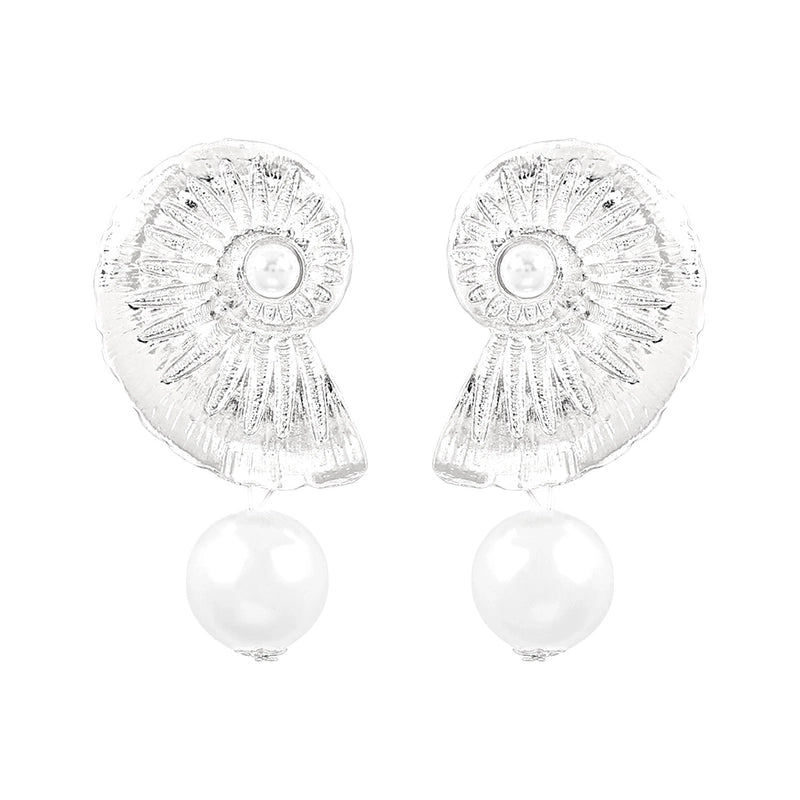 12627 Cross-border Beach Fashion Pearl Conch Metal Earrings Temperament Simple All-match Summer Holiday Earrings