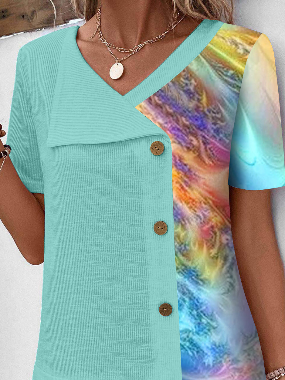 Women Half Sleeve V-neck Solid Color Dress