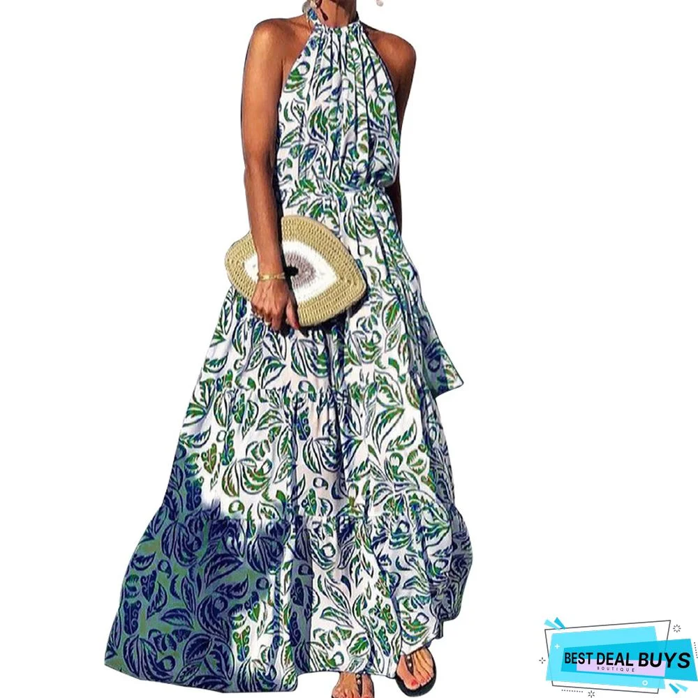 Fashion Women's Neck Print Loose Dress