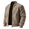 Men's Retro Casual Suede Stand Collar Jacket Baseball Collar Thin Jacket by Inlyline