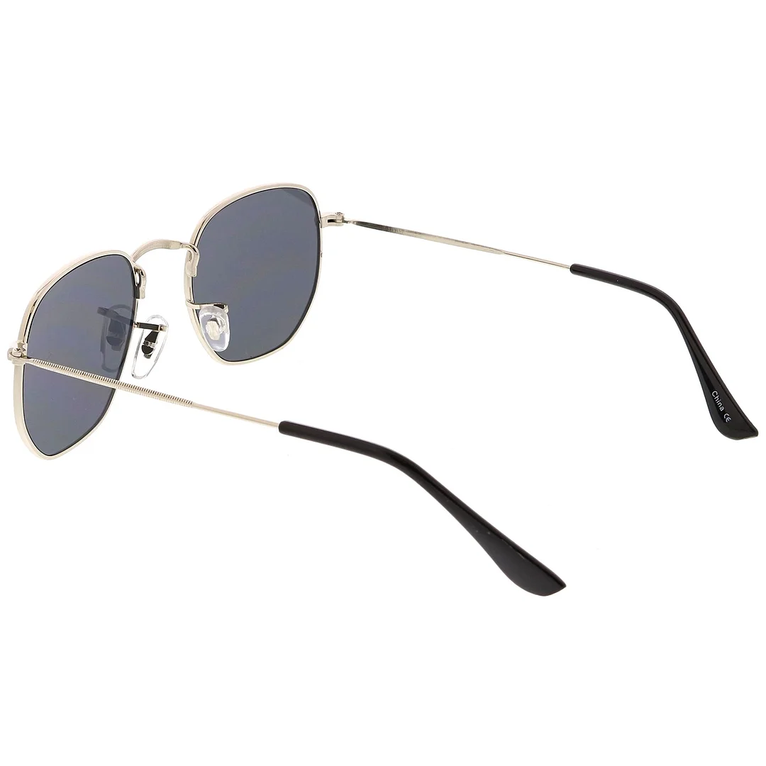 Modern Geometric Hexagonal glasses Metal Slim Arms Neutral Colored Flat Lens 51mm