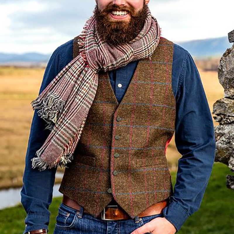 Men's Vintage Check Single Breasted Vest