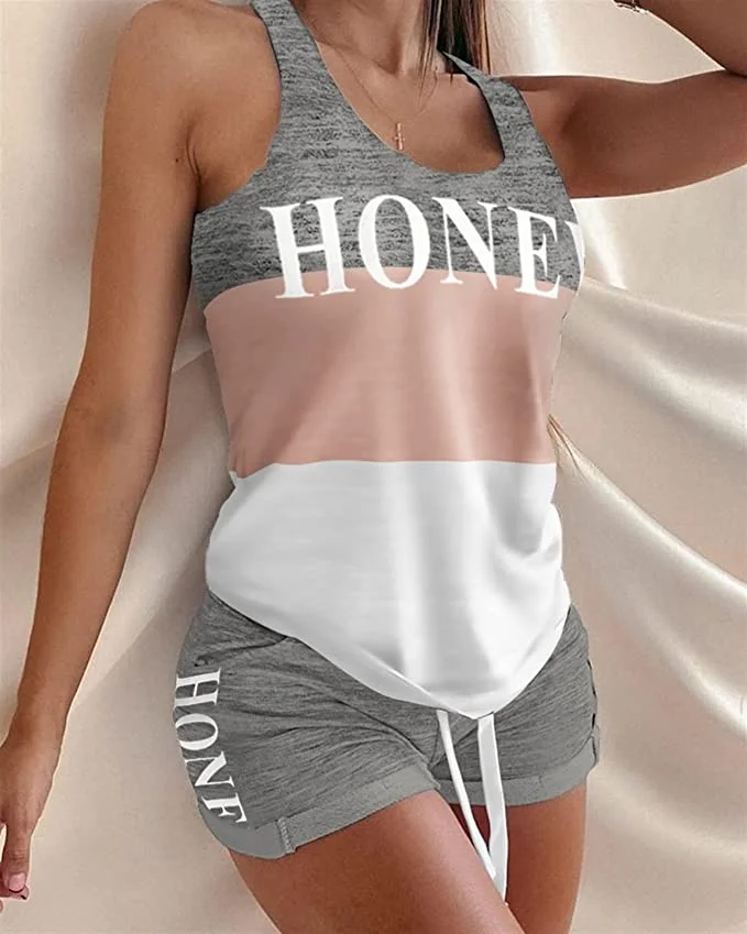 Swimleaf Women's Grey Vest Shorts 2 Piece Ladies Casual Shorts Vest Pajamas Set